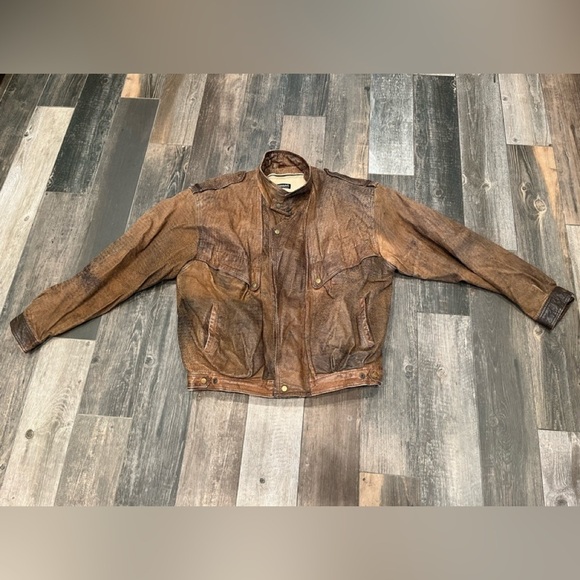 Adventure Bound Brown Leather Bomber Jacket Men Zip Out Lining Thinsulate sz XL - Picture 1 of 12